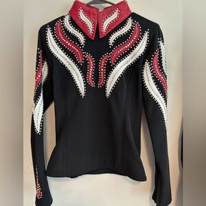 Vintage Black Western Showmanship Leather Glass Stone Embellishment Jacket - XS